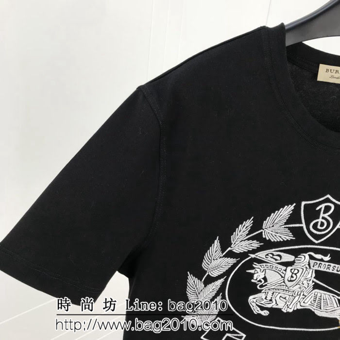 BURBERRY巴寶莉 19早春新款 典藏刺繡騎士戰馬徽章 純棉黑色 男款短袖 ydi1796